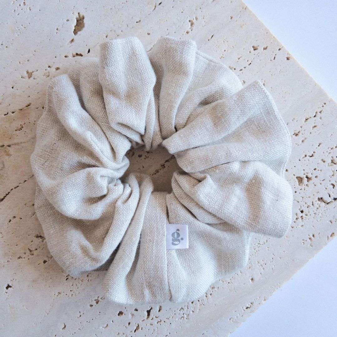 Colourful Goldn. Linen scrunchies are perfect for any up and go hair style.